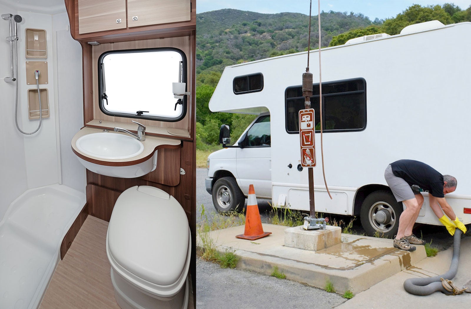 Portable RV/camper toilet and holding tank setup in Oakland, California